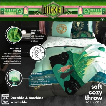 Franco Collectibles Wicked Elphaba and Glinda Bedding Super Soft Cozy Throw, 46 in x 60 in, (Officially Licensed Product)