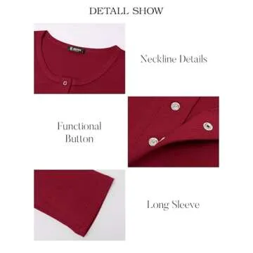 BTFBM Women Long Sleeve Shirts Fall Tops V Neck Button Up Slim Fit Ribbed Knit Solid Color Casual Shirts 2025(Solid Red, Small)