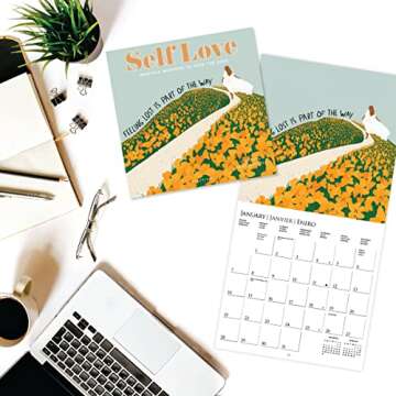 Graphique 2024 Self Love Wall Calendar | 12” x 12” | Thick Paper | Home & Office Organizer | Large Monthly Grid | 3 Languages & Marked Holidays | 4 Month Preview Page for 2025