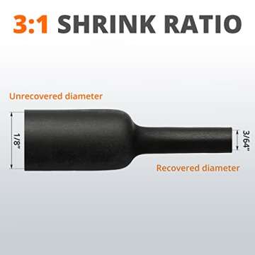 Wirefy 1/8" Heat Shrink Tubing - 3:1 Ratio - Adhesive Lined - Black - 50 Feet Roll