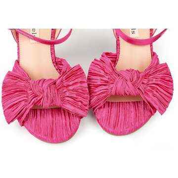 Zzheels Women's Bow Knot Heeled Sandals Open Toe High Block Ankle Strap Chunky Heels Bride Wedding Shoes Rose US9