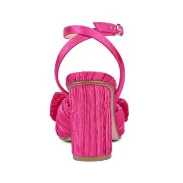 Zzheels Women's Bow Knot Heeled Sandals Open Toe High Block Ankle Strap Chunky Heels Bride Wedding Shoes Rose US9