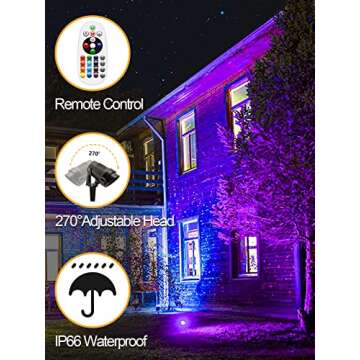 ZUCKEO 10W RGB Color Changing Landscape Lighting LED Low Voltage Landscape Lights with Connectors, Remote Control IP66 Waterproof Yard Lawn Garden Flag Outdoor Spotlights (10Pack with Connectors)