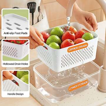5-Pack Fruit Storage Containers for Fridge with Removable Colanders, 4 in 1 Produce Storage Containe...