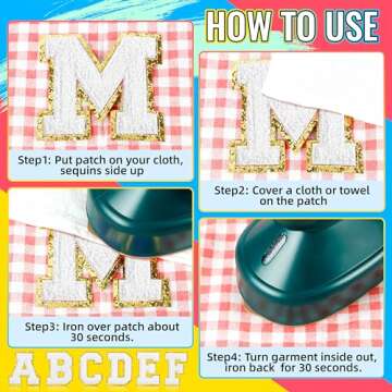 52 Pack 3.14 inch Large Size Letter A-Z Iron On Repair Patches Applique Patches Sewing Clothing Badges with Glitters Border for Shirts Jackets Hats Jeans Shoes Bags (White)