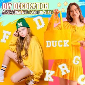 52 Pack 3.14 inch Large Size Letter A-Z Iron On Repair Patches Applique Patches Sewing Clothing Badges with Glitters Border for Shirts Jackets Hats Jeans Shoes Bags (White)