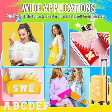 52 Pack 3.14 inch Large Size Letter A-Z Iron On Repair Patches Applique Patches Sewing Clothing Badges with Glitters Border for Shirts Jackets Hats Jeans Shoes Bags (White)