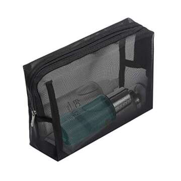 HOYOFO Mesh Makeup Bag 3 PCS Black Mesh Zipper Pouch Travel Cosmetic Organizer Case for Daily Toilet...