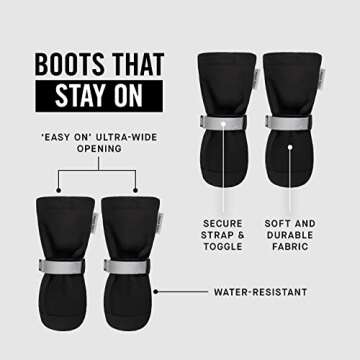 Canada Pooch Dog Winter Boots - Paw Protection, Anti-Slip Dog Shoes with Reflective Strap, Easy On for Small Medium Large Dog Booties - Black, Size 2