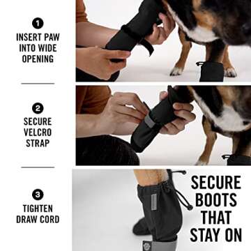 Canada Pooch Dog Winter Boots - Paw Protection, Anti-Slip Dog Shoes with Reflective Strap, Easy On for Small Medium Large Dog Booties - Black, Size 2