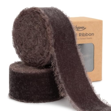 Keypan Brown Velvet Ribbon 1-1/2 Inch x 6 Yd Handmade Frayed Vintage Ribbons for Christmas Tree Home...