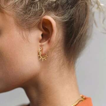 MYEARS Women Spike Earrings Gold Huggie Arrow Hoop 14K Gold Plated Small Simple Hypoallergenic Everyday Jewelry