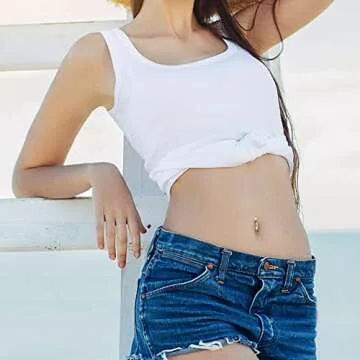 FIASASO 2Pcs 14G Clicker Belly Button Ring for Women Surgical Steel CZ Opal Belly Ring Simple Reverse Navel Rings Body Jewelry