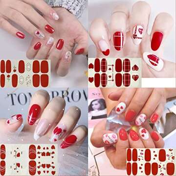 TailaiMei 12 Sheets Valentine's Day Nail Wraps Adhesive Nail Art Stickers Full Wraps Strips with 2 P...