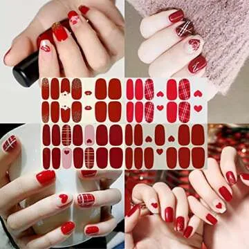 TailaiMei 12 Sheets Valentine's Day Nail Wraps Adhesive Nail Art Stickers Full Wraps Strips with 2 Pcs Nail Files for DIY Nail Decals (Heart Style)