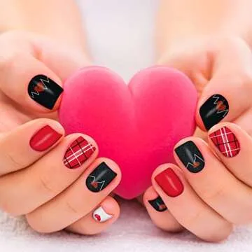 TailaiMei 12 Sheets Valentine's Day Nail Wraps Adhesive Nail Art Stickers Full Wraps Strips with 2 Pcs Nail Files for DIY Nail Decals (Heart Style)