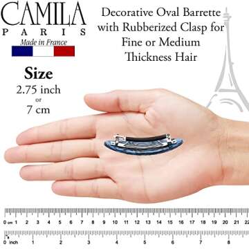 Camila Paris CP2984 French Hair Barrette Clip Handmade Oval Blue, Strong Hold Grip Hair Clips for Wo...