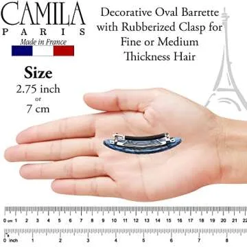 Camila Paris CP2984 French Hair Barrette Clip Handmade Oval Blue, Strong Hold Grip Hair Clips for Wo...