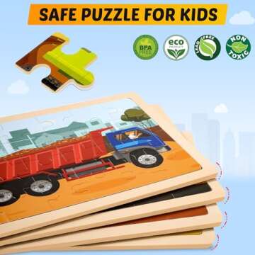 Wooden Vehicle Puzzles for Kids Age 3 4 5 Year Old, 4 Pack 24 Pcs Montessori Toddler Jigsaw Puzzles ...
