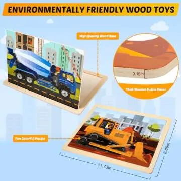 Wooden Vehicle Puzzles for Kids Age 3 4 5 Year Old, 4 Pack 24 Pcs Montessori Toddler Jigsaw Puzzles for Girl boy Activities Preschool Learning Educational Birthday Gift Travel Autistic Wooden Toys