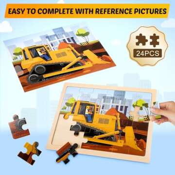 Wooden Vehicle Puzzles for Kids Age 3 4 5 Year Old, 4 Pack 24 Pcs Montessori Toddler Jigsaw Puzzles for Girl boy Activities Preschool Learning Educational Birthday Gift Travel Autistic Wooden Toys