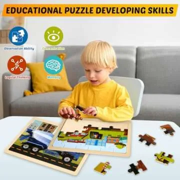 Wooden Vehicle Puzzles for Kids Age 3 4 5 Year Old, 4 Pack 24 Pcs Montessori Toddler Jigsaw Puzzles for Girl boy Activities Preschool Learning Educational Birthday Gift Travel Autistic Wooden Toys