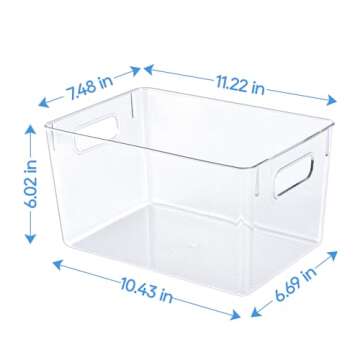 JollyPack 4 Pack Clear Plastic Storage Bins, Pantry Organizers and Storage with Handles, Clear Stora...