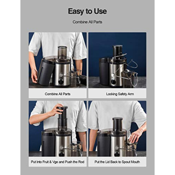 Qcen Juicer Machine, 500W Centrifugal Juicer Extractor with Wide Mouth 3” Feed Chute for Fruit Vegetable, Easy to Clean, Stainless Steel, BPA-free (Black)