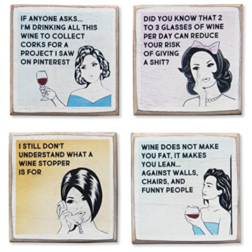 Wine Coasters with Holder - Funny Gifts for Women - Hostess Gifts - Housewarming Gifts for Wine Love...