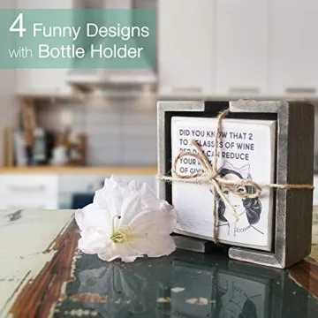 Wine Coasters with Holder - Funny Gifts for Women - Hostess Gifts - Housewarming Gifts for Wine Lovers - Wine Accessories (Funny Wine)