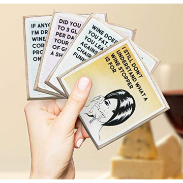 Wine Coasters with Holder - Funny Gifts for Women - Hostess Gifts - Housewarming Gifts for Wine Lovers - Wine Accessories (Funny Wine)