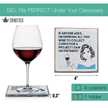 Wine Coasters with Holder - Funny Gifts for Women - Hostess Gifts - Housewarming Gifts for Wine Lovers - Wine Accessories (Funny Wine)