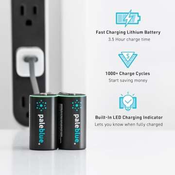 Rechargeable C Batteries with USB Charger by Pale Blue, Lithium Ion 1.5v 2800 mAh, Charges Under 3.5...