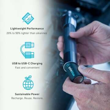 Rechargeable C Batteries with USB Charger by Pale Blue, Lithium Ion 1.5v 2800 mAh, Charges Under 3.5 Hours, Over 1000 Cycles, 2-in-1 USB to USB-C Charging Cable, LED Charge Indicator, 2-Pack