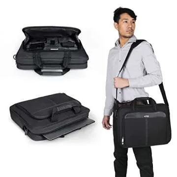 Targus 15-16 Inch Classic Slim Laptop Bag, Black - Ergonomic Briefcase and Messenger Bag - Spacious Foam Padded Laptop Bag for 16" Laptops and Under (TCT027US)