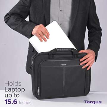 Targus 15-16 Inch Classic Slim Laptop Bag, Black - Ergonomic Briefcase and Messenger Bag - Spacious Foam Padded Laptop Bag for 16" Laptops and Under (TCT027US)