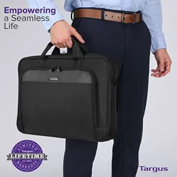 Targus 15-16 Inch Classic Slim Laptop Bag, Black - Ergonomic Briefcase and Messenger Bag - Spacious Foam Padded Laptop Bag for 16" Laptops and Under (TCT027US)