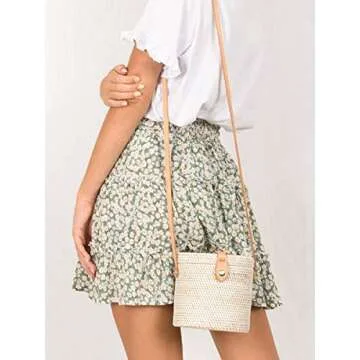 VNDFLAG Women's Summer High Waist Ruffle Skirt Floral Printed A-line Above Knee Length Skirt Green Flower S