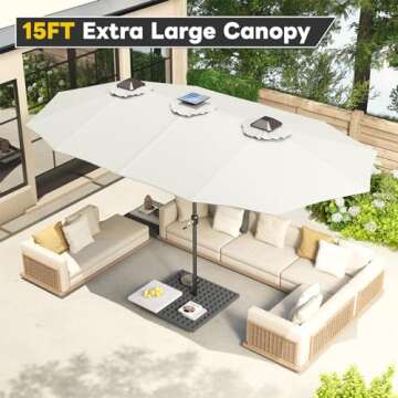 AECOJOY 15ft Patio Umbrella with Solar Lights, Large Double Umbrella Outdoor, Rectangle 180''x106'' ...