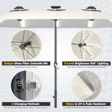 Large Double-Sided Solar Patio Umbrella in Ivory