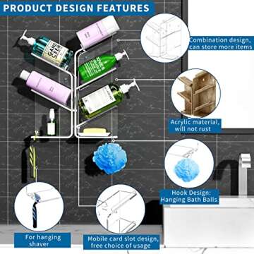 AITEE Acrylic Shower Caddy - No Drill, Rustproof Organizer