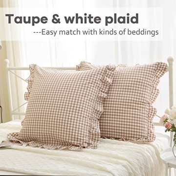 K MASANIJI 2 Pack Taupe White Ruffle Pillow Shams 26x26