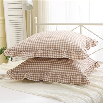 K MASANIJI 2 Pack Taupe White Ruffle Pillow Shams 26x26
