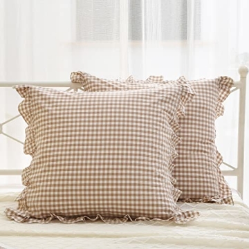 K MASANIJI 2 Pack Taupe White Ruffle Pillow Shams 26x26