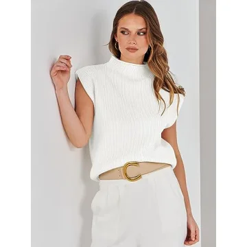 Stylish ANRABESS Women's Mock Neck Sleeveless Sweater Vest