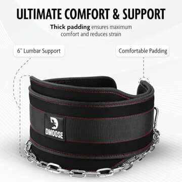 DMoose Fitness Dip Belt for Weight Lifting - Heavy Duty 36" Steel Chain Weight Belt for Pullups, Dips & Powerlifting - Gym Squat Belt for Men and Women with Comfortable Neoprene Support (Black)