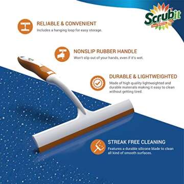 SCRUBIT Window and Shower Squeegee, Lightweight Squeegy Cleaner for Windows, Glass, Car Windshield, and Mirror - Streak Free Cleaning Tool for Shower Doors, Kitchen and Bathroom