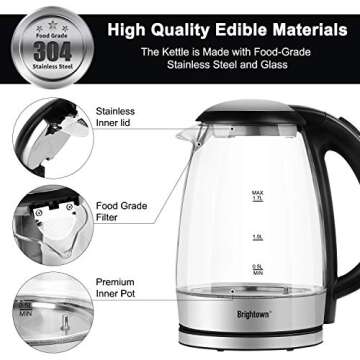 Brightown 1.7L Electric Kettle with LED Temperature Control