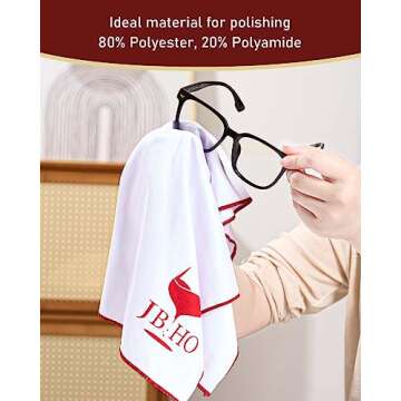 JBHO Polishing Cloth, Wine Glasses Polishing Cloths,No Lint, No Water Spots, No Fingerprints, Microfiber Cleaning Cloth for Glassware, Glasses, Sunglasses, Phone Screens, Watch, Jewelry, Metal, Window