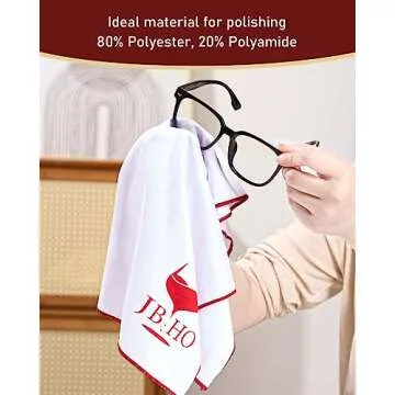 JBHO Polishing Cloth, Wine Glasses Polishing Cloths,No Lint, No Water Spots, No Fingerprints, Microfiber Cleaning Cloth for Glassware, Glasses, Sunglasses, Phone Screens, Watch, Jewelry, Metal, Window